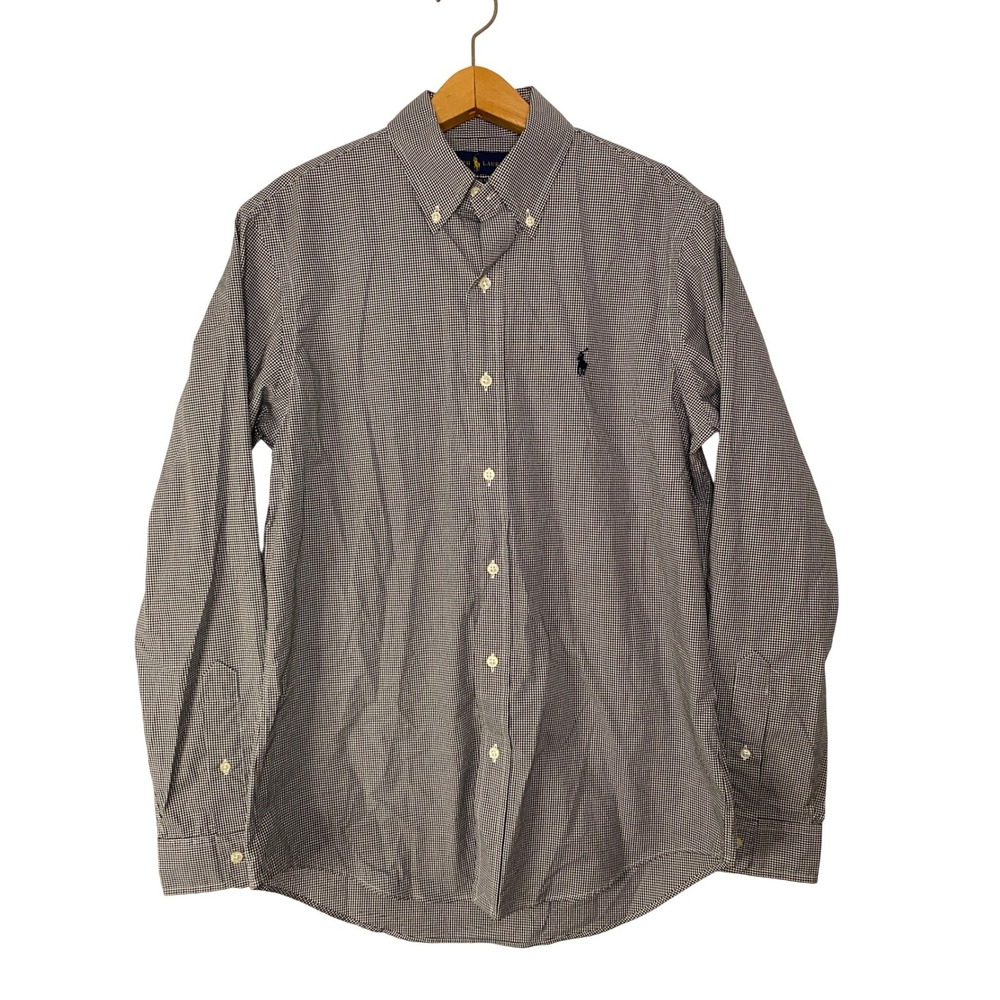 Polo Ralph Lauren Mens Button Down Shirt Black White Long Sleeve L Office Preppy